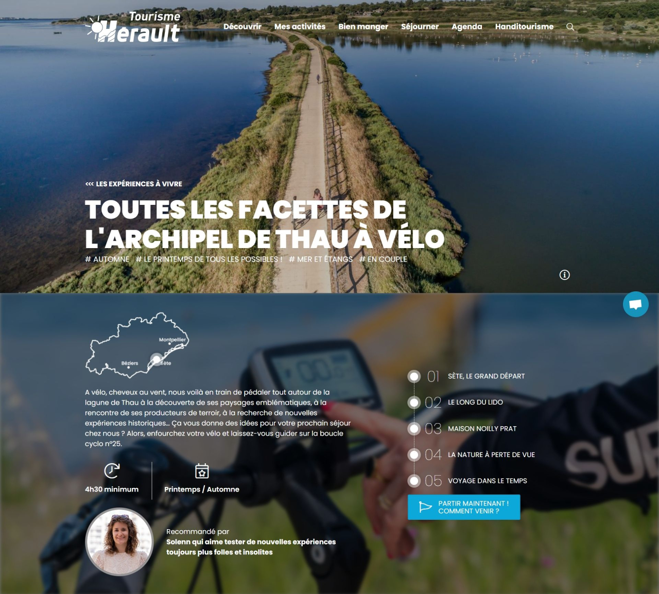 Capture d'écran d'une page éditoriale de type Expérience sur le site d'Hérault Tourisme